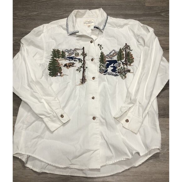 Vintage Susan Bristol Womens Size 6 Embroidered Bear Nature Top‎ Peasant Shirt S - Picture 1 of 7